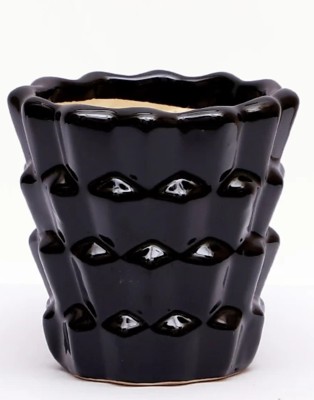 OriginalCeramics KHAJOOR DESIGN SMALL CERAMIC POT (BLACK) Plant Container Set(Ceramic)