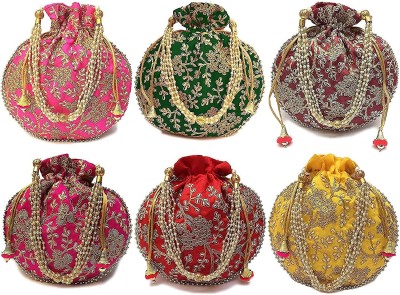 YaaYi Women's Silk Ethnic Rajasthani Potli Bag Potli(Pack of 6)