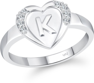 VIGHNAHARTA Vighnaharta cz alloy Rhodium plated Valentine collection Initial '' K '' Letter in heart ring alphabet collection for women and Girls Alloy Cubic Zirconia Rhodium Plated Ring