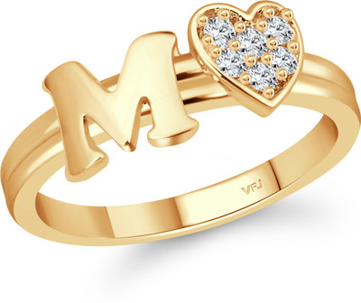 VIGHNAHARTA Vighnaharta cz alloy Gold plated Valentine collection Initial '' M '' Letter with heart ring alphabet collection for women and Girls Alloy Cubic Zirconia Gold Plated Ring