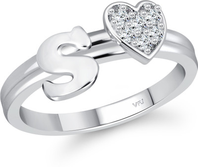 VIGHNAHARTA Vighnaharta cz alloy Rhodium plated Valentine collection Initial '' S '' Letter with heart ring alphabet collection for women and Girls Alloy Cubic Zirconia Rhodium Plated Ring
