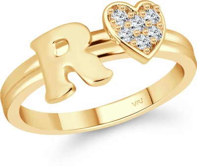 VIGHNAHARTA Vighnaharta cz alloy Gold plated Valentine collection Initial '' R '' Letter with heart ring alphabet collection for women and Girls Alloy Cubic Zirconia Gold Plated Ring