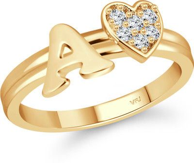 VIGHNAHARTA alloy Gold plated Valentine collection Initial '' A'' Letter with heart ring alphabet collection for women and Girls Alloy Cubic Zirconia Gold Plated Ring