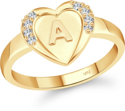 VIGHNAHARTA Vighnaharta cz alloy Gold plated Valentine collection Initial '' A '' Letter in heart ring alphabet collection for women and Girls Alloy Cubic Zirconia Gold Plated Ring