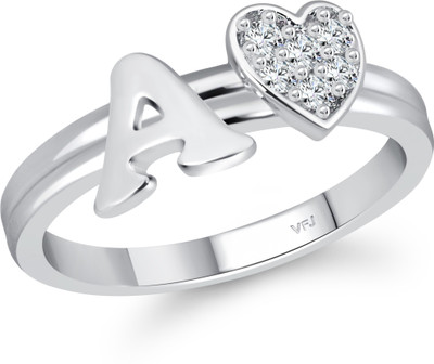 VIGHNAHARTA alloy Rhodium plated Valentine collection Initial '' A'' Letter with heart ring alphabet collection for women and Girls Alloy Cubic Zirconia Rhodium Plated Ring