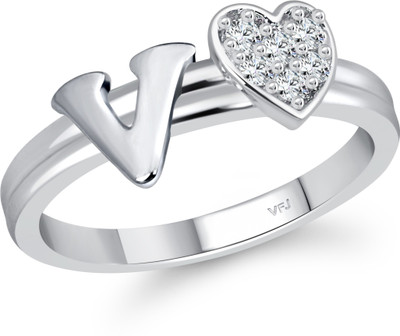 VIGHNAHARTA alloy Rhodium plated Valentine collection Initial '' V '' Letter with heart ring alphabet collection for women and Girls Alloy Cubic Zirconia Rhodium Plated Ring