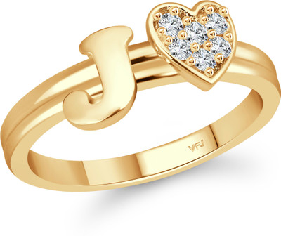 VIGHNAHARTA Vighnaharta cz alloy Gold plated Valentine collection Initial '' J '' Letter with heart ring alphabet collection for women and Girls Alloy Cubic Zirconia Gold Plated Ring