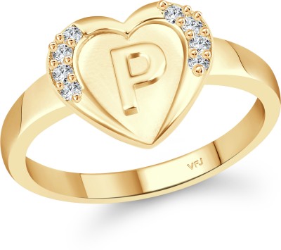 VIGHNAHARTA Vighnaharta cz alloy Gold plated Valentine collection Initial '' P '' Letter in heart ring alphabet collection for women and Girls Alloy Cubic Zirconia Gold Plated Ring