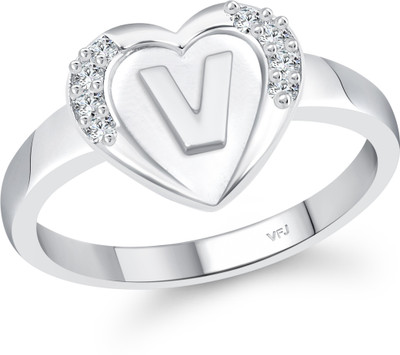 VIGHNAHARTA cz alloy Rhodium plated Valentine collection Initial '' V '' Letter in heart ring alphabet collection for women and Girls Alloy Cubic Zirconia Rhodium Plated Ring