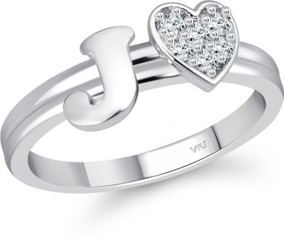 VIGHNAHARTA Vighnaharta cz alloy Rhodium plated Valentine collection Initial '' J '' Letter with heart ring alphabet collection for women and Girls Alloy Cubic Zirconia Rhodium Plated Ring