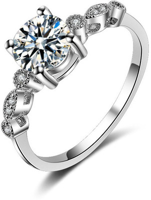 MYKI Stainless Steel Swarovski Crystal Sterling Silver Plated Ring