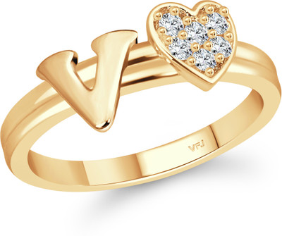 VIGHNAHARTA alloy Gold plated Valentine collection Initial '' V '' Letter with heart ring alphabet collection for women and Girls Alloy Cubic Zirconia Gold Plated Ring