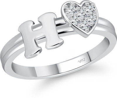 VIGHNAHARTA Vighnaharta cz alloy Rhodium plated Valentine collection Initial '' H '' Letter with heart ring alphabet collection for women and Girls Alloy Cubic Zirconia Rhodium Plated Ring