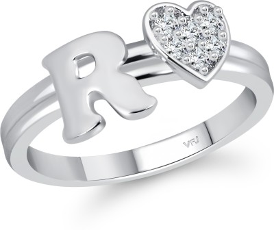 VIGHNAHARTA Vighnaharta cz alloy Rhodium plated Valentine collection Initial '' R '' Letter with heart ring alphabet collection for women and Girls Alloy Cubic Zirconia Rhodium Plated Ring