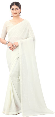 Bluebirdimpex Embroidered Bollywood Georgette Saree(White)