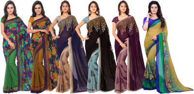 kashvi sarees Paisley, Ombre, Floral Print Daily Wear Georgette Saree(Pack of 6, Multicolor)