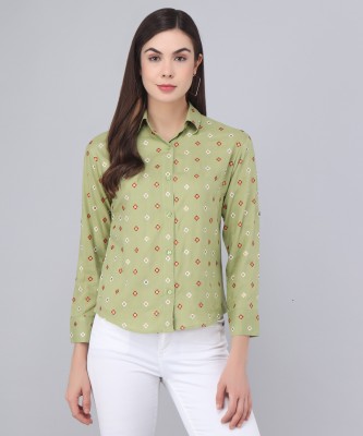 SHACADES Women Printed Casual Green Shirt