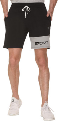Leebonee Solid, Color Block Men Black Sports Shorts