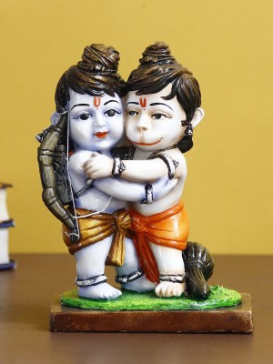 eCraftIndia Lord Ram Huggiing Lord Hanuman Colorful Handcrafted Decorative Figurine Decorative Showpiece  -  22 cm(Polyresin, Orange)