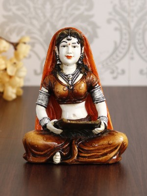 eCraftIndia 7 Inch Rajasthani Lady Cleaning Grains Using Traditional Techniques Handcrafted Decorative Polyresin Showpiece Decorative Showpiece  -  18 cm(Polyresin, Red)