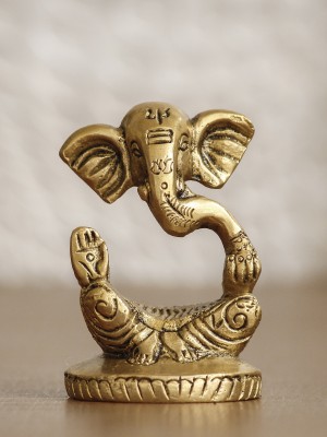 eCraftIndia Meditating Appu Lord Ganesha Handcrafted Idol Brass Decorative Figurine Decorative Showpiece  -  7 cm(Brass, Gold)