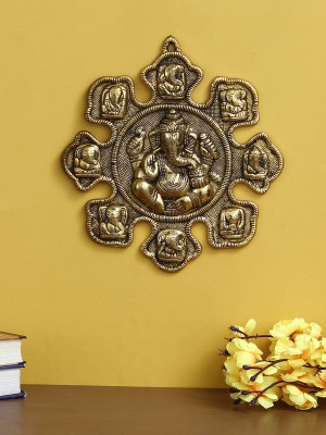 eCraftIndia 9 variants of Lord Ganesha Golden Metal Wall hanging Decorative Showpiece  -  29 cm(Metal, Gold)