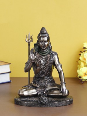 eCraftIndia Blessing Lord Shiva Cold Cast Bronze Resin Decorative Figurine Decorative Showpiece  -  25 cm(Polyresin, Silver)