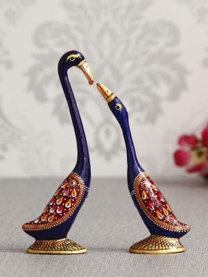 eCraftIndia Blue Loving Swan Couple Decorative Meenakari Figurine Showpiece Decorative Showpiece  -  18 cm(Aluminium, Blue)