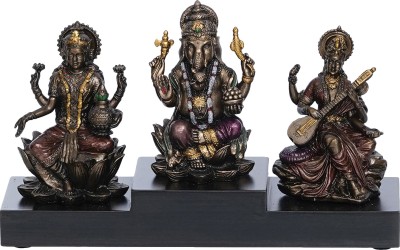 eCraftIndia Ganesha Laxmi Saraswati on Base Cold Cast Bronze Resin Decorative Figurine Decorative Showpiece  -  11.5 cm(Polyresin, Brown)
