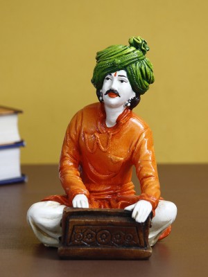 eCraftIndia 7.5 Inch Rajasthani Men Musician Playing Harmonium Handcrafted Decorative Polyresin Showpiece Decorative Showpiece  -  19 cm(Polyresin, Orange)