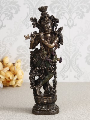 eCraftIndia Ethnic Carved Dancing Lord Krishna Playing Flute Cold Cast Bronze Resin Decorative Figurine Decorative Showpiece  -  36.5 cm(Polyresin, Brown)