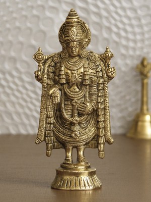 eCraftIndia Tirupati Balaji Idol Decorative Handcrafted Brass Figurine Decorative Showpiece  -  18 cm(Brass, Gold)