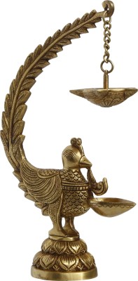 eCraftIndia Decorative Handcrafted Peocock Brass Showpiece with Diya for 6 Wicks Decorative Showpiece  -  34 cm(Brass, Gold)