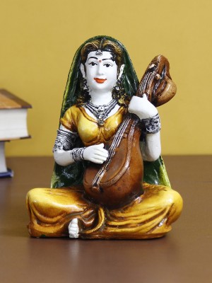 eCraftIndia Rajasthani Lady Playing Sitar Handcrafted Decorative Polyresin Showpiece Decorative Showpiece  -  17 cm(Polyresin, Orange)