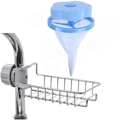ExcitingDEalz Stainless Steel Kitchen Faucet Sink Sponge Hanging Tap Storage Holder Rack + 1pc Washing Machine Net Filter Hair Dirt Fur Catcher Net Bag Mesh Filter Cloth Laundry Pouch Lint Device Washing Machine Net(Pack of 1)
