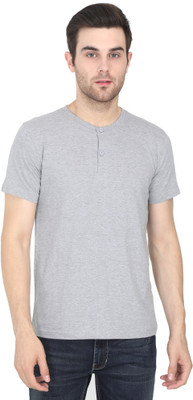 TURTEE Solid Men Henley Neck Grey T-Shirt