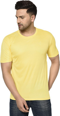 Galatea Solid Men Round Neck Yellow T-Shirt