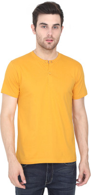 TURTEE Solid Men Henley Neck Yellow T-Shirt