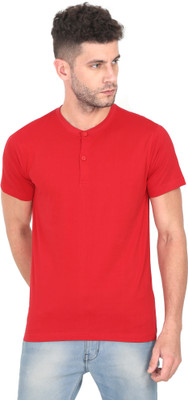 TURTEE Solid Men Henley Neck Red T-Shirt