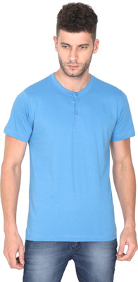TURTEE Solid Men Henley Neck Blue T-Shirt