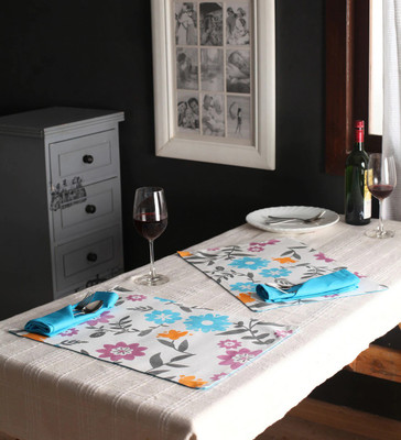 Lushomes Rectangular Pack of 12 Table Placemat(Light Blue, Cotton)