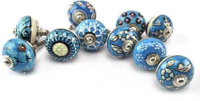 Karmakara Ceramic Cabinet/Draw Knob(Blue Pack of 10)
