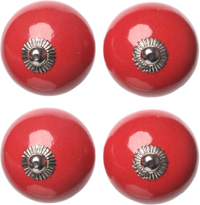 

Clay Art Round Shape Red Color Ceramic Cabinet/Draw Knob(Red Pack of 4)