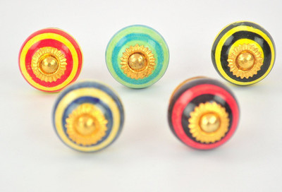 

Karmakara Ceramic Door Knob(Multicolor Pack of 5)