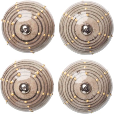 Clay art Round Dotted Hand painted Ceramic Cabinet/Draw Knob(Brown Pack of 4)
