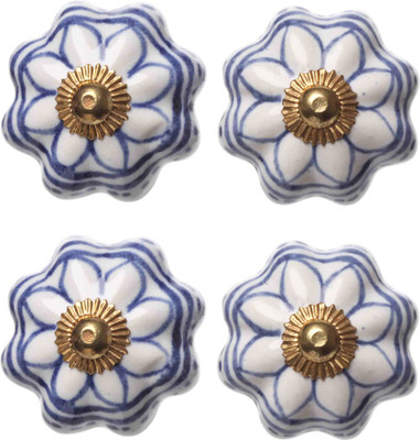 

Clay Art Flower Shape Hand Painted Ceramic Cabinet/Draw Knob(White Pack of 4)