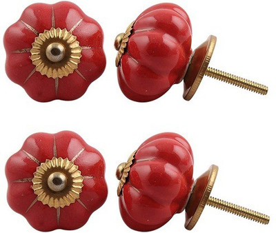 

Indianshelf Ceramic Cabinet/Draw Knob(Red, Gold Pack of 4)