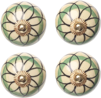 

Clay Art Round Floral Hand painted Ceramic Cabinet/Draw Knob(Multicolor Pack of 4)