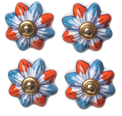 

Clay Art Flower Shape Hand Painted Ceramic Cabinet/Draw Knob(Multicolor Pack of 4)