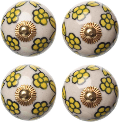

Clay Art Round Solid Hand painted Ceramic Cabinet/Draw Knob(Multicolor Pack of 4)